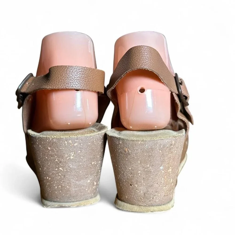 Bionatura Easy Tessa Brown Leather Cork Wedge Sandals Women's 9.5 US 41 EU - Picture 3 of 7